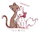  all_fours ambiguous_gender blush bow brown_eyes cat couple english_text eyes_closed feline feral fluffy fur holidays looking_away mahina_(w-dis) mammal open_eyes plain_background raised_tail sitting sketch text valentine&#039;s_day valentine's_day white_background white_fur 