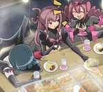  bad_end_happy bad_end_precure black_bodysuit bodysuit chikuwa chikuwabu_(food) chopsticks dark_cure_(yes!_precure_5) dark_dream dark_persona dark_precure eating egg food heart heart_hands heartcatch_precure! kinchaku_(food) konnyaku_(food) md5_mismatch multiple_girls name_john oden precure smile_precure! yes!_precure_5 