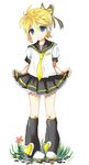  1boy blonde_hair blue_eyes crossdressing highres kagamine_len lionessjenna ribbon short_hair skirt smile trap vocaloid 