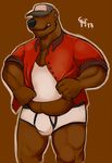  biceps big_muscles briefs brown_fur bulge chubby clothing fur grizzly_bear hat horrorbuns male mammal midriff muscles redneck shirt solo tank_top underwear 