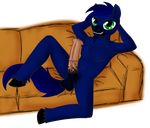  anthro balls blue_fur commission equine erection friendship_is_magic fur green_eyes hooves horse horsecock looking_at_viewer male mammal my_little_pony nightmare95 penis pony presenting sofa solo sonicega spread_legs spreading 