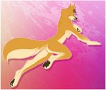  abstract_background ambiguous_gender back black_nose brown_fur brown_hair butt canine digitigrade fur green_eyes hair hindpaw lying male mammal nude on_front pawpads paws rarakie soles solo toes white_fur wolf 