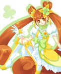  boots brown_eyes brown_hair choker clover clover_hair_ornament cure_rosetta dokidoki!_precure double_bun dress flower four-leaf_clover four-leaf_clover_hair_ornament gloves green_choker hair_flower hair_ornament heart hoshi_ringo long_hair magical_girl precure ribbon smile solo twintails wrist_cuffs yotsuba_alice 