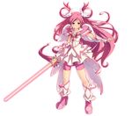  cure_dream cure_fleuret detached_sleeves dress hair_rings heart long_hair magical_girl outstretched_arm pink_eyes pink_hair pink_shorts precure shining_dream shorts solo sword tasaka_shinnosuke weapon white_background yes!_precure_5 yumehara_nozomi 
