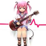  angel_beats! guitar instrument long_hair mofun school_uniform serafuku shinda_sekai_sensen_uniform sitting smile two_side_up yui_(angel_beats!) 