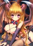  armor barurai blonde_hair breasts demon_girl demon_tail horns large_breasts long_hair nipples open_mouth pink_eyes solo succubus tail wings 