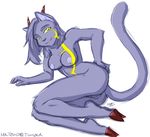  breasts cat demon feline female holtzmann hooves hybrid looking_at_viewer mammal nipples nude pinup plain_background pose pussy solo white_background 
