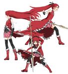  bad_id bad_pixiv_id black_legwear boots coh cuts hair_down highres injury long_hair mahou_shoujo_madoka_magica polearm red_hair sakura_kyouko solo spear thighhighs torn_clothes weapon 