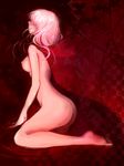  ass barefoot breasts cloak eim_(strayseep) elysion kneeling lafrenze medium_breasts nipples nude pink_hair solo sound_horizon 