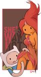  animal_hat clothed clothing female finn finn_the_human flame_princess half-dressed human humor male mammal partially_clothed pun pussy simx text upskirt wide_hips 