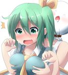  blush breasts daiyousei fairy_wings green_eyes green_hair groping hair_ribbon kuromu_(underporno) large_breasts open_mouth ribbon short_hair side_ponytail sin_sack sweatdrop touhou wavy_mouth wings 