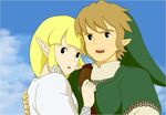  blonde_hair brown_hair earrings hair_tubes hat jewelry link long_hair parody pazu pointy_ears princess_zelda sheeta skyward_sword studio_ghibli style_parody the_legend_of_zelda the_legend_of_zelda:_skyward_sword 