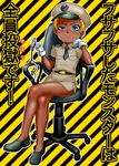  blonde_hair blue_eyes boro chair chat crossed_legs cuffs dark_skin epaulettes flat_chest frown gloves guard handcuffs miniskirt necktie no_socks office_chair pencil_skirt raised_eyebrow short_hair sitting skirt solo tales_of_(series) tales_of_eternia uneven_eyes uniform very_short_hair 