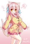  :d animal_ears blush cat_ears cat_tail fang hair_ribbon long_hair naked_coat open_mouth original pink_hair ribbon shia_flatpaddy smile solo syroh tail two_side_up very_long_hair 