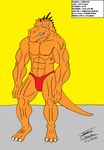  abs alberto albertosaurus anthro biceps claws clothed clothing dinosaur fangs grey_eyes half-dressed male maxime-jeanne muscles pecs pose reptile scales scalie solo speedo standing swimsuit theropod toe_claws topless 