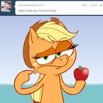  apple applejack_(mlp) ask_jappleack blonde_hair cowboy_hat english_text equine female feral food freckles friendship_is_magic fruit grass green_eyes hair hat horse hotdiggedydemon mammal my_little_pony pointing pony ponytail sky solo text the_truth tumblr 