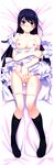  :&lt; absurdres apron bed_sheet black_legwear blue_hair blush breasts covering covering_crotch dakimakura full_body grisaia_(series) grisaia_no_kajitsu highres kneehighs legs long_hair long_legs lying medium_breasts naked_apron nipples official_art on_back panties panty_pull pink_panties purple_eyes sakaki_yumiko scan solo underwear watanabe_akio 