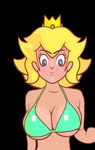  1girl animated animated_gif bikini black_background blonde_hair blue_eyes bouncing_breasts breasts catobleper crown nintendo princess_peach running super_mario_bros. swimsuit 