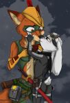  4_fingers alice_kirabito_(ziegelzeig) amber_eyes anthro canid canine disney fan_character female fox fur gloves_(marking) kissing lagomorph luna_wilde_(character) mammal markings multicolored_tail rabbit red_fur white_fur ziegelzeig zootopia 