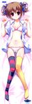  absurdres bow bra breasts brown_hair dakimakura feet forearms_at_chest fumio_(ura_fmo) grisaia_(series) grisaia_no_kajitsu hair_bow highres irisu_makina long_image lying midriff mismatched_legwear navel no_pants no_shoes on_back open_clothes open_shirt panties parted_lips red_eyes scan shirt short_hair short_twintails solo striped striped_legwear tall_image thighhighs twintails underwear white_bra white_panties yellow_legwear 