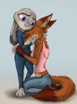  3_toes 4_fingers anthro canid canine crying disney fan_character female fox fur gloves_(marking) judy_hopps lagomorph luna_wilde_(character) mammal markings multicolored_tail purple_eyes rabbit red_fur tears toes ziegelzeig zootopia 
