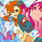  garrison_cap hat lowres midriff multiple_persona multiple_views necktie oekaki one_eye_closed pieces_of_sweet_stars red_hair sako scarf smile tengen_toppa_gurren_lagann v yellow_eyes yoko_littner 