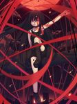  absurdres ahoge anyannko black_dress black_hair boots choker dress highres huge_ahoge in_tree knee_boots long_hair magic moon original outstretched_arm red_eyes red_moon sitting sitting_in_tree solo tree 
