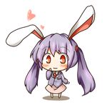  alternate_hairstyle animal_ears bad_id bad_pixiv_id blush bunny_ears chibi heart highres long_hair necktie purple_hair red_eyes red_neckwear reisen_udongein_inaba simple_background skirt smile solo touhou twintails very_long_hair white_background yamato_(muchuu_paradigm) 