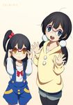  :d adjusting_eyewear bad_id bad_pixiv_id bespectacled black_hair black_legwear blue_eyes blush glasses hair_bobbles hair_ornament hajime_(hajime-ill-1st) kitashirakawa_anko kitashirakawa_tamako legwear_under_shorts long_hair low_twintails mole mole_on_neck multiple_girls one_side_up open_mouth pantyhose shorts siblings simple_background sisters smile tamako_market twintails yellow_eyes 