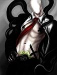  belt faceless horror leather male money necktie oddly_sexy pose slenderman solo suit tape tentacles 