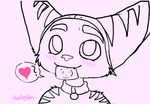  &#10084; ? bdsm blush collar condom cute dialog english_text feline girly lombax male mammal monochrome open_mouth pink_theme plain_background ratchet ratchet_and_clank slave solo speech_bubbles tag teeth text video_games white_background 