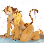  biceps big_muscles blush cloth feline looking_at_viewer male mammal muscles necklace nude petals raised_tail soap solo tiger tkfkd5362 undertaker water wet whiskers 