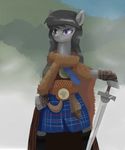  cloud equine female friendship_is_magic hi_res highlander horse kilt mammal my_little_pony octavia_(mlp) simple_background solo sword weapon 