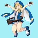  armpits bike_shorts blonde_hair blue_eyes bridget_(guilty_gear) cross fingerless_gloves gloves guilty_gear habit highres male_focus nun otoko_no_ko solo soto 