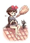  animal bad_id bad_pixiv_id barefoot black_cat bow broom cat furai hair_bow jiji_(majo_no_takkyuubin) keyboard_(computer) kiki majo_no_takkyuubin witch 