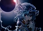  bat_wings blood eclipse hat hat_ribbon lens_flare moon red_eyes remilia_scarlet ribbon short_hair solar_eclipse solo suisa sun touhou wings 