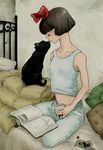 bed black_cat book bow cat hair_bow jiji_(majo_no_takkyuubin) kiki majo_no_takkyuubin money non-web_source renton_(guero) solo 