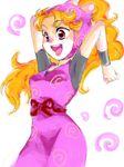  bad_id bad_pixiv_id bow happy ninja orange_hair pink_eyes ponytail rakudai_ninja_rantarou smile solo yuki_(rakudai_ninja_rantarou) 