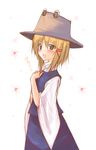  blonde_hair blush eyes green_eyes hat heart huei_nazuki moriya_suwako short_hair solo touhou 