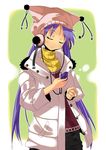  amaa_(chou_dennou_jidai) bad_id bad_pixiv_id closed_eyes coat hat headphones hiiragi_kagami lucky_star purple_hair solo turtleneck twintails 