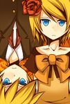  1girl aku_no_musume_(vocaloid) allen_avadonia bad_id bad_pixiv_id blonde_hair blue_eyes brother_and_sister evillious_nendaiki flower formal kagamine_len kagamine_rin kusada_souta riliane_lucifen_d'autriche rose serious siblings twins vocaloid 