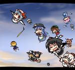  =_= ^_^ alice_margatroid animal_ears black_hair blonde_hair broom broom_riding cat_ears cat_tail chen chibi closed_eyes drunk food fruit ghost gourd hairband hakurei_reimu hat hinanawi_tenshi hitodama holding_hands ibuki_suika inaba_tewi inubashiri_momiji izayoi_sakuya jitome kirisame_marisa konpaku_youmu konpaku_youmu_(ghost) letterboxed mamo_williams multiple_girls o_o peach pink_hair red_eyes remilia_scarlet saigyouji_yuyuko shameimaru_aya shield sky sword sword_of_hisou tail tokin_hat touhou upside-down wavy_mouth weapon wolf_ears 