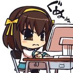  annoyed bad_id bad_pixiv_id chibi computer desk kita_high_school_uniform mouse mouse_(computer) school_uniform serafuku solo suzumiya_haruhi suzumiya_haruhi_no_yuuutsu touma_rui 