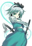  ghost hitodama jonylaser katana konpaku_youmu konpaku_youmu_(ghost) sheath solo sword touhou unsheathing weapon 