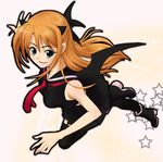  black_legwear brown_hair garter_belt half_updo hasegawa_chisame horns long_hair mahou_sensei_negima! mahou_shoujo_biblion solo thighhighs wings 