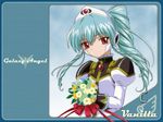  bouquet character_name copyright_name drill_hair flower galaxy_angel green_hair long_hair military military_uniform non-web_source red_eyes solo uniform vanilla_h wallpaper 