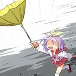  hiiragi_tsukasa koruku lowres lucky_star pink_neckwear purple_hair rain ribbon ryouou_school_uniform school_uniform serafuku short_hair solo sweat umbrella 