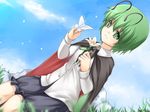  antennae bad_id bad_pixiv_id bug butterfly cape cloud day face flower grass green_eyes green_hair insect nakamura_kusata sky solo touhou wriggle_nightbug 