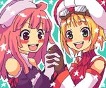  blonde_hair blush company_connection cornet_espoir gloves green_eyes happy hat la_pucelle lowres marl_kingdom multiple_girls nippon_ichi oekaki pink_eyes pink_hair prier rhapsody smile star tsuyuka_(sunny_spot) 