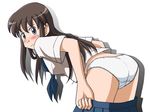  ass bent_over blush brown_eyes brown_hair lielos long_hair looking_at_viewer looking_back neckerchief no_pants original panties pleated_skirt school_uniform sera_haruna serafuku skirt skirt_pull solo standing sweatdrop underwear white_panties 